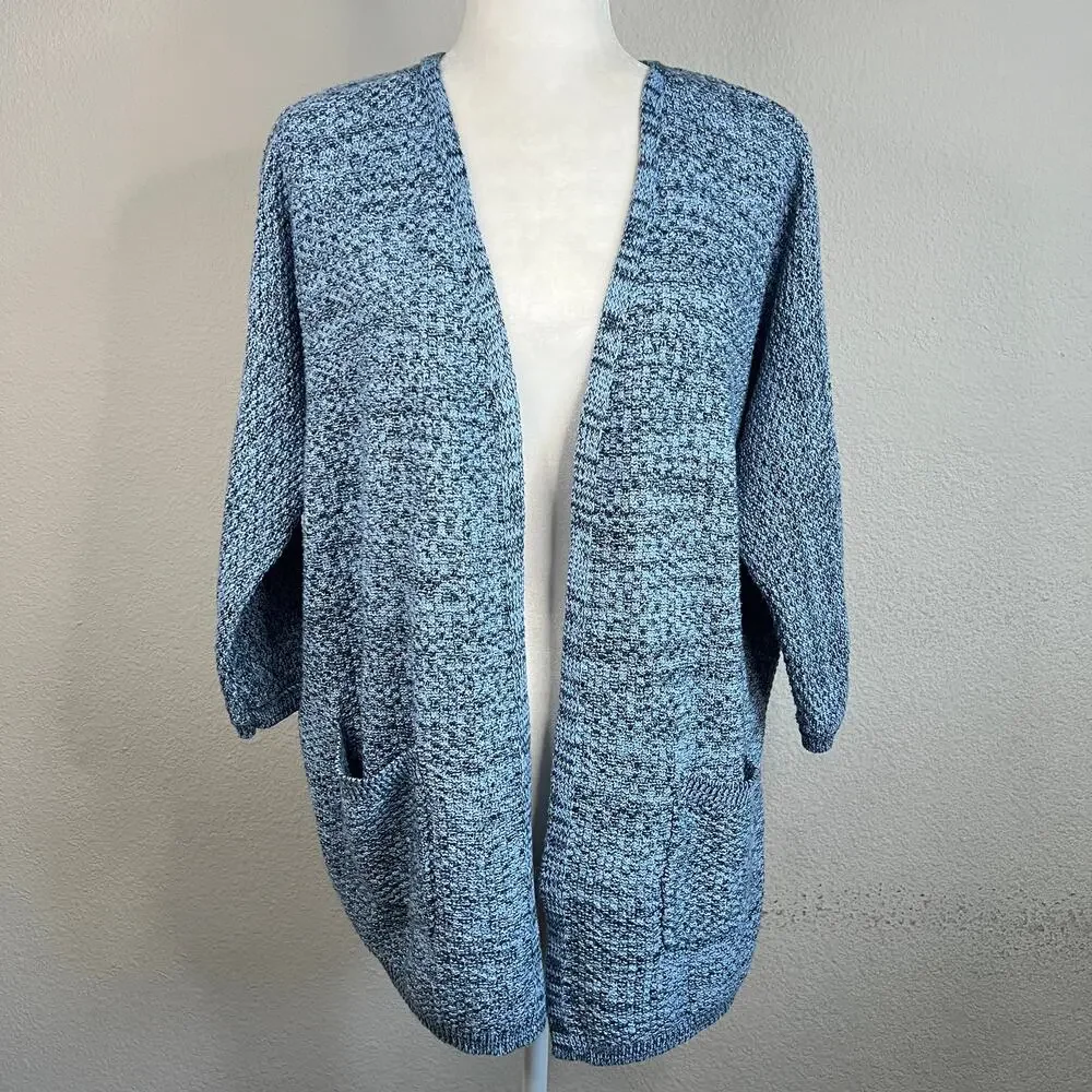 Natural Reflections Blue Knit Open Front Cardigan Women's M Coastal Grandma